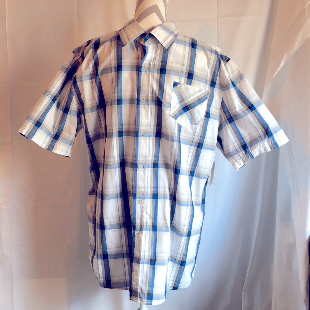 3rd Rail Plaid blue and black. Button down XL